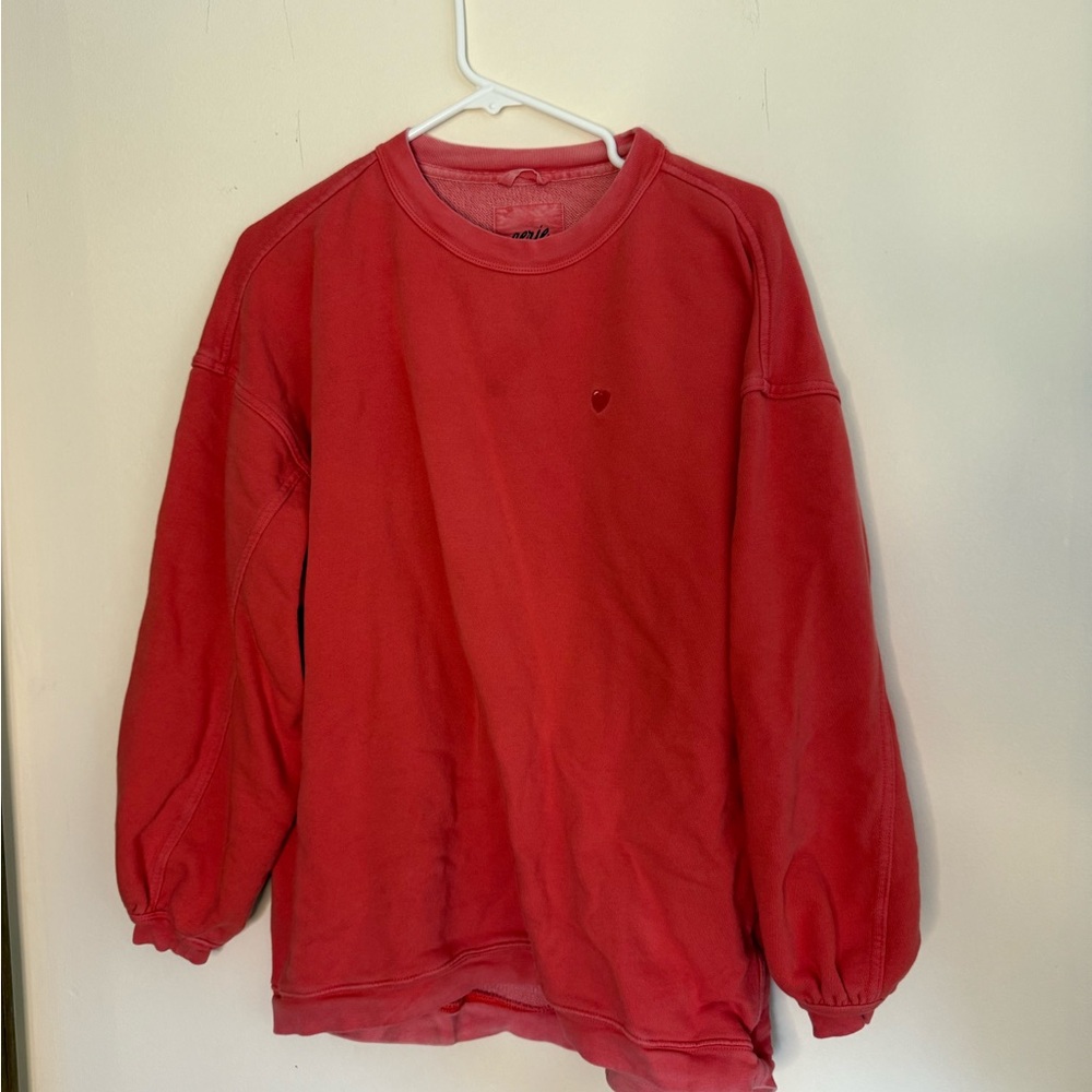 Aerie Red Sweatshirt with Heart Embroidery